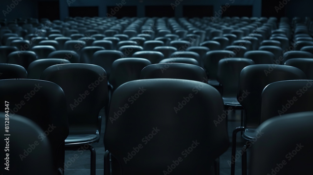Rows of black chairs stand in the auditorium for the audience : Generative AI Rows of black chairs stand in the auditorium for the audience : Generative AI