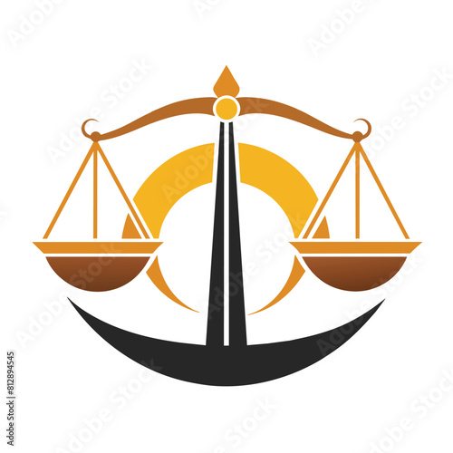 A crescent resting perfectly balanced on a scale, symbolizing harmony and equilibrium, Modern interpretation of justice scales, minimalist logo