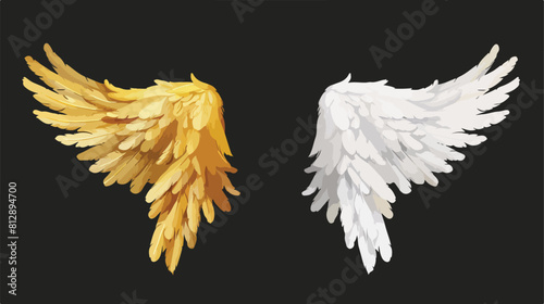 Gold and white angels or birds wings mockups set re