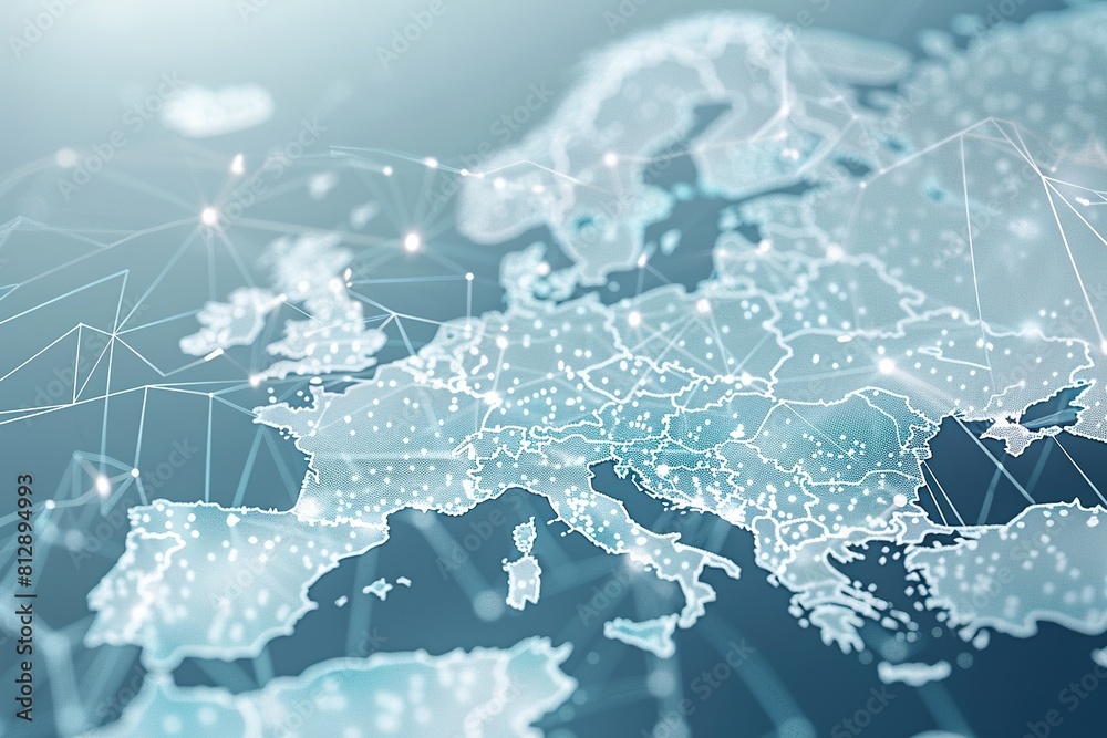 Obraz premium Digital Map of Europe with Global Network Connections,Global Network Overlay on European Digital Map