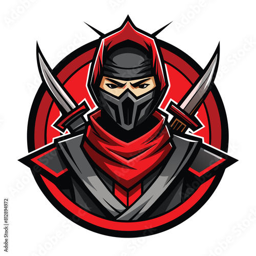 A knight in armor standing with two swords in his hands, Ninja Assassin Logo