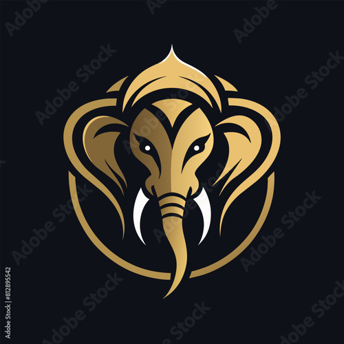 Close-up of an elephants head featuring a prominent, long tusk, Produce a sleek and elegant logo design with subtle elephant references