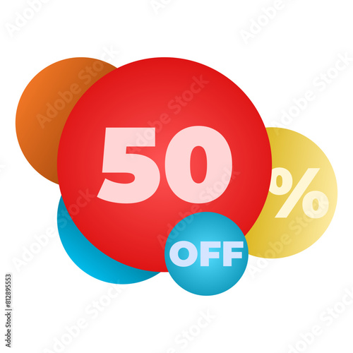 50 off sale label symbol, 50% off on 3d circle isolated on white background.