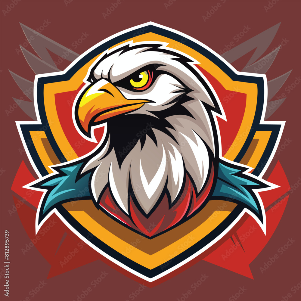 Fototapeta premium A retro eagle mascot displayed on a vibrant red background, featuring bold and dynamic design elements, Retro Eagle Mascot Logo Vector