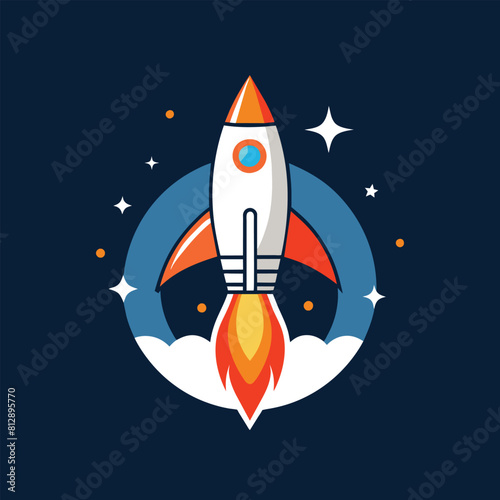 A rocket ship flying at high speed through the sky, leaving a trail of vapor behind it, rocket launch logo vector template, minimalist logo