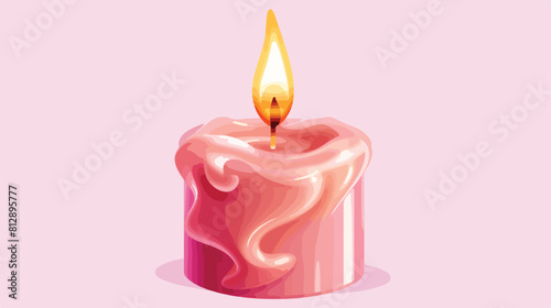 Golden pink candle with burning wick isolated on tr
