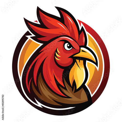 A roosters head is enclosed within a circle, showcasing a unique logo design, rooster logo design vector