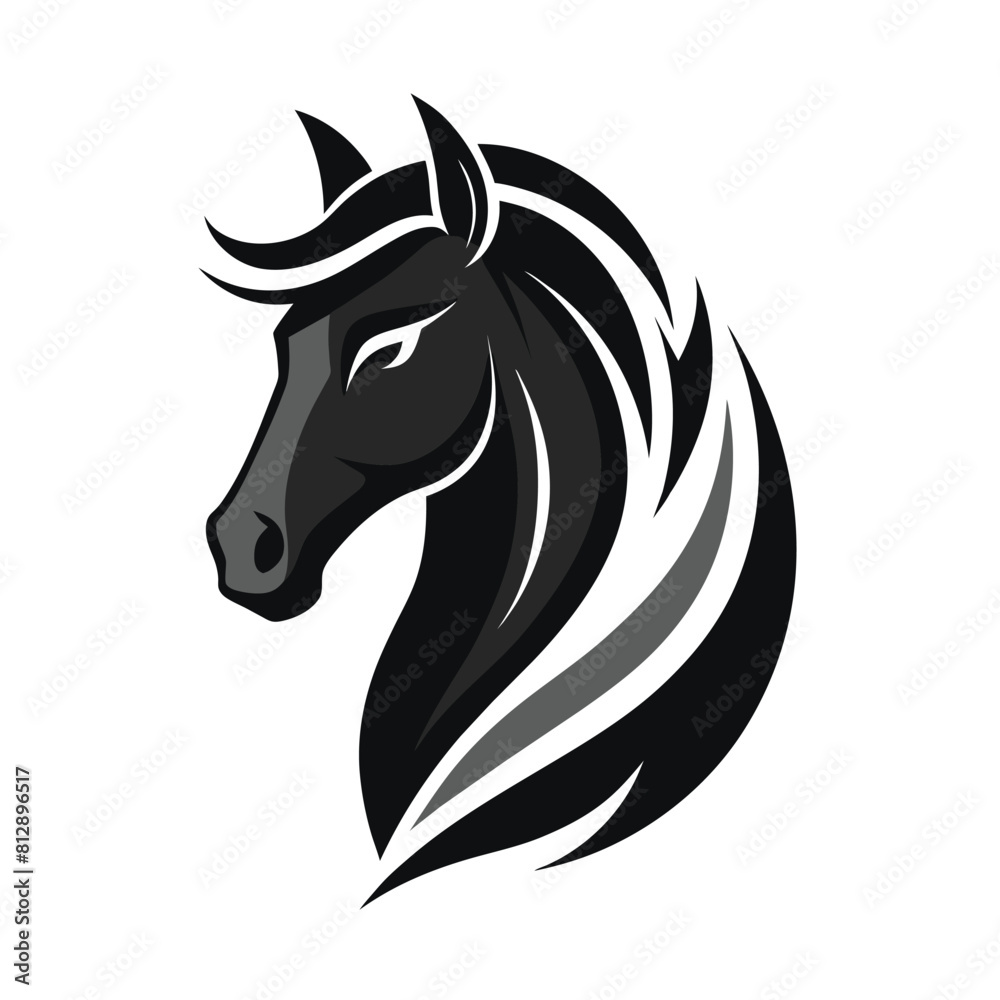 A sleek and minimalistic silhouette of a horses head depicted in bold black and white lines, Sleek and minimalistic horse head silhouette, minimalist logo A sleek and minimalistic silhouette of a horses head depicted in bold black and white lines, Sleek and minimalistic horse head silhouette, minimalist logo