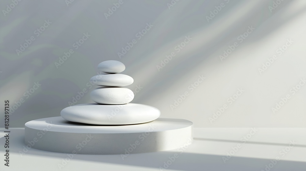 Stack white stones platform podium on gray light copy spase background Minimal empty display product presentation scene : Generative AI Stack white stones platform podium on gray light copy spase background Minimal empty display product presentation scene : Generative AI