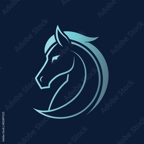 A horses head subtly formed within a circle on a black backdrop, Subtle use of negative space to create a horse outline, minimalist logo