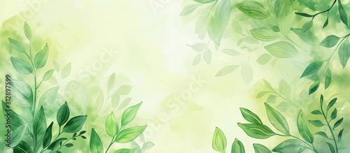 Green watercolor foliage abstract background  spring eco nature illustration. 