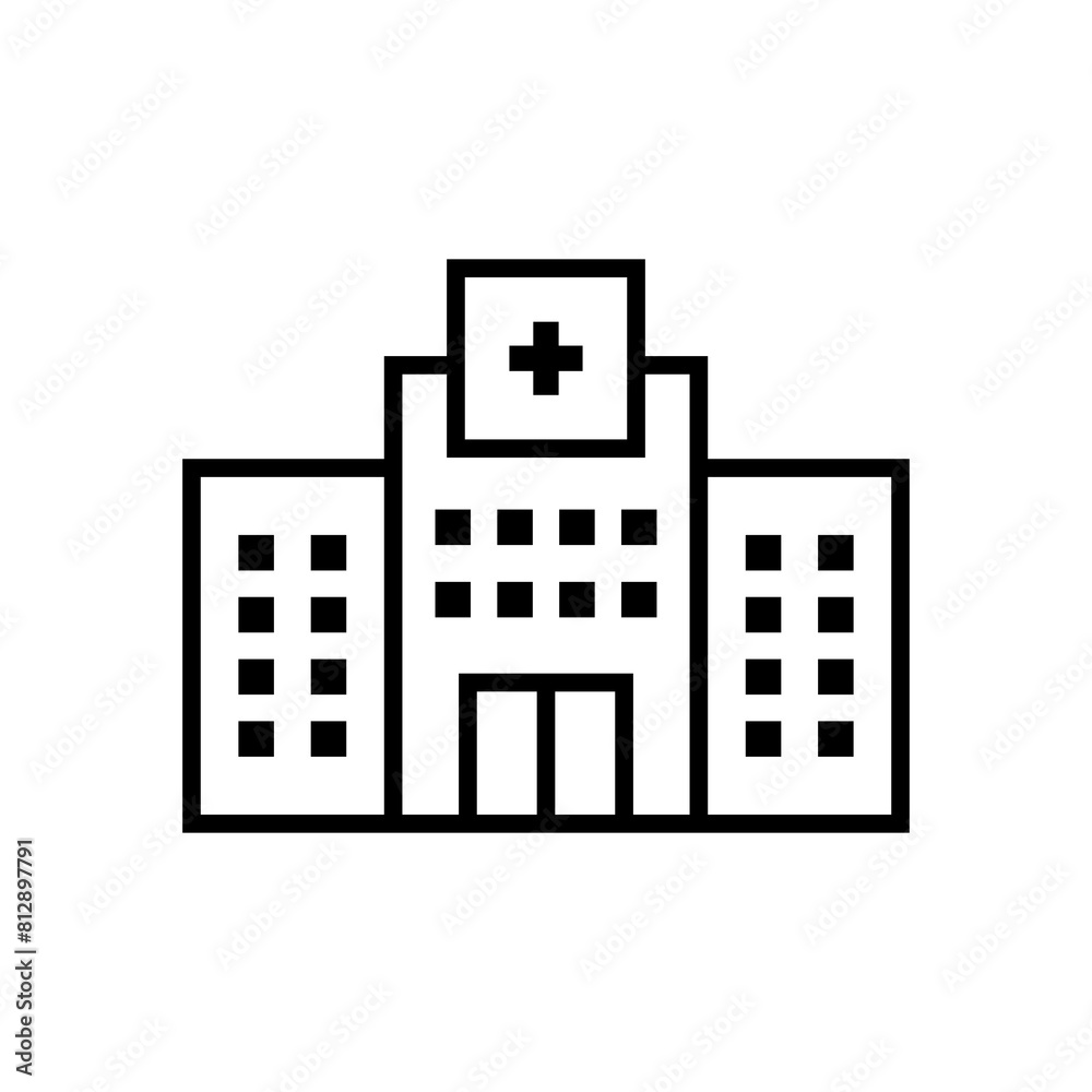 Hospital - line icon with editable stroke. Health care symbol. Vector illustration. Hospital - line icon with editable stroke. Health care symbol. Vector illustration.