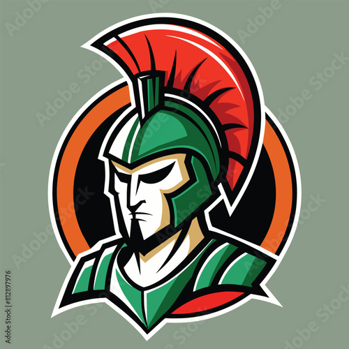 A mascot of a Roman soldier wearing a striking helmet, embodying the spirit of ancient warriors, Unleash Spartan Spirit with Striking Helmet Mascot Vector Logo