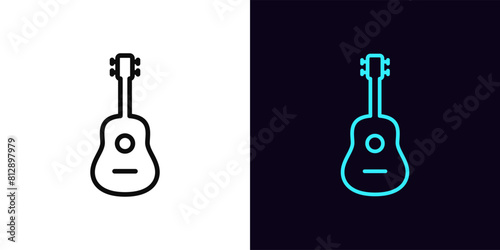 Outline guitar icon, with editable stroke. Acoustic guitar sign and ukulele silhouette. Guitar live music and performance, guitar play party, musical festival, acoustic music instrument. Vector icon
