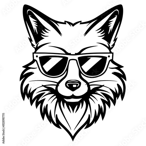 Cool Fox wearing sunglass black silhouette logo svg vector, buffalo icon illustration.