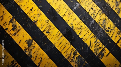 Grunge yellow and black diagonal stripes Industrial warning background warn caution construction safety : Generative AI