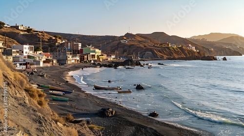 Panoramic view of the beach resort town of Maitencillo V Region Chile : Generative AI photo