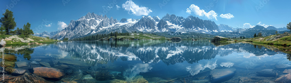 Panoramic View of an Alpine Lake in Summer Panoramic View of an Alpine Lake in Summer