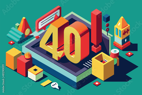 The number forty repeated forty times in a row, forming a pattern in an isometric illustration, 401 error unauthorized Customizable Isometric Illustration