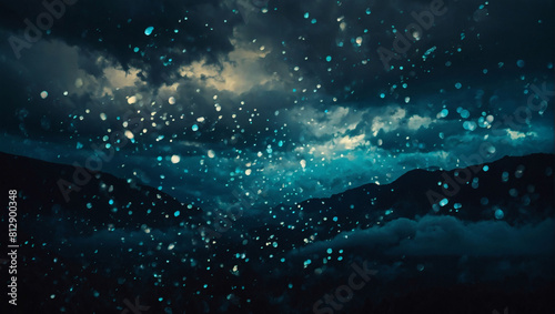 Stormy Night Sky  A Tapestry of Black  Blue  and Teal Amidst Rolling Clouds