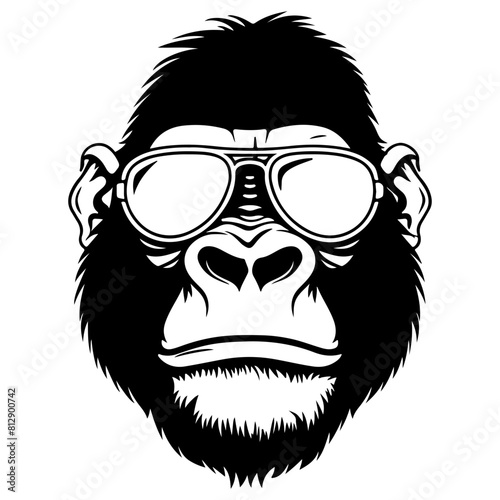 Cool Gorillas wearing sunglass black silhouette logo svg vector, buffalo icon illustration.	
