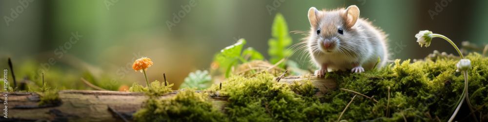 Wild Mouse Exploring Forest Floor Amongst Mushrooms Wild Mouse Exploring Forest Floor Amongst Mushrooms