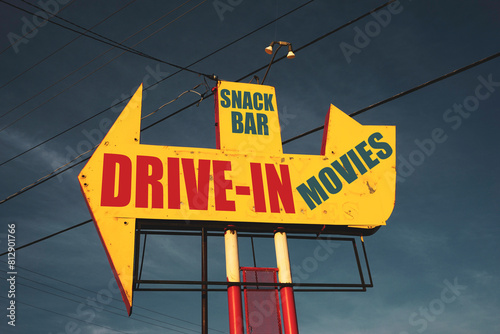 Classic aged and worn vintage drive-in movies sign photo