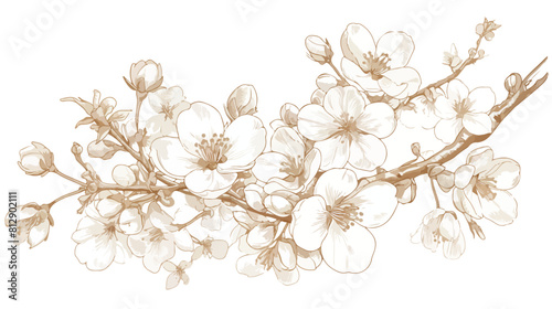Hand drawn almond tree flower monochrome sketch vec