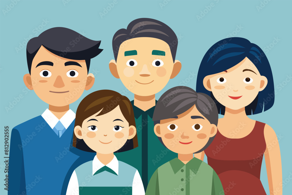 Asian family and diverse group standing in unity, Asian family Customizable Flat Illustration Asian family and diverse group standing in unity, Asian family Customizable Flat Illustration