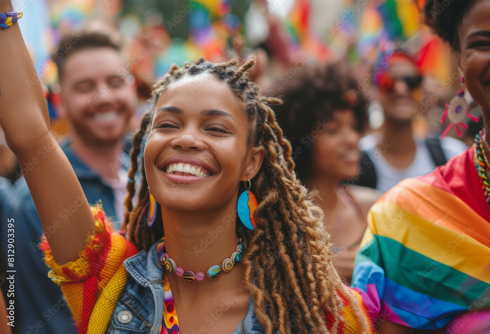 A vibrant LGBT Pride parade with participants from diverse cultural backgrounds celebrating together.. AI generated. A vibrant LGBT Pride parade with participants from diverse cultural backgrounds celebrating together.. AI generated.