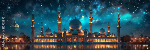 spectacular mosque building with mesmerizing night sky
