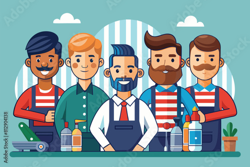 A group of men standing closely next to each other, possibly part of a barbershop team, Barbershop team Customizable Disproportionate Illustration