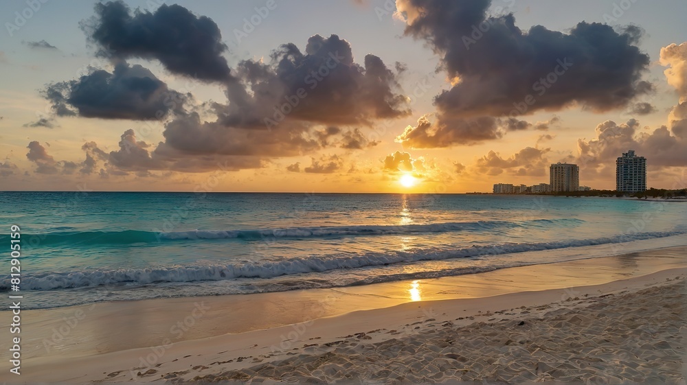 Obraz premium Sunset over the beach in evening view