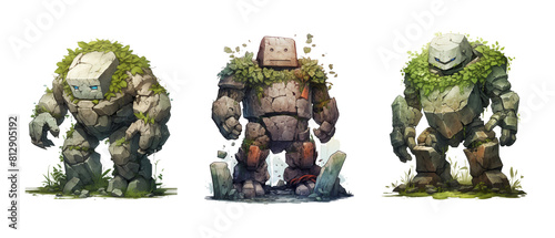 Stone golem cartoon style png file