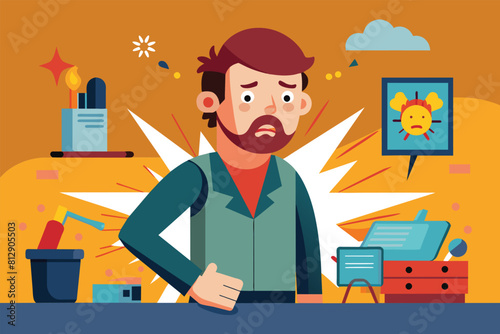 A man with a beard standing in front of a desk, Blaming Customizable Semi Flat Illustration
