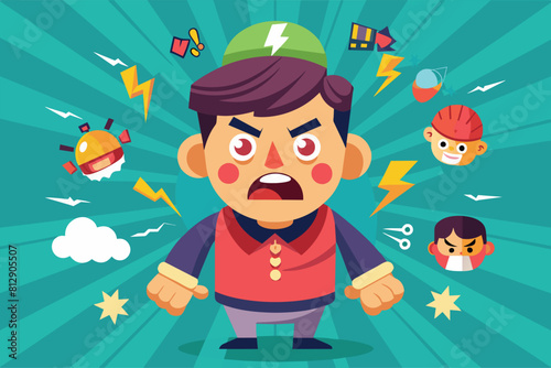 A man displaying a surprised expression on his face, with widened eyes and raised eyebrows, Blaming Customizable Disproportionate Illustration