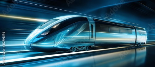 Solid HUD icon of a sleek modern train, evoking the speed of contemporary transport, with a very blurry backdrop of motion blur