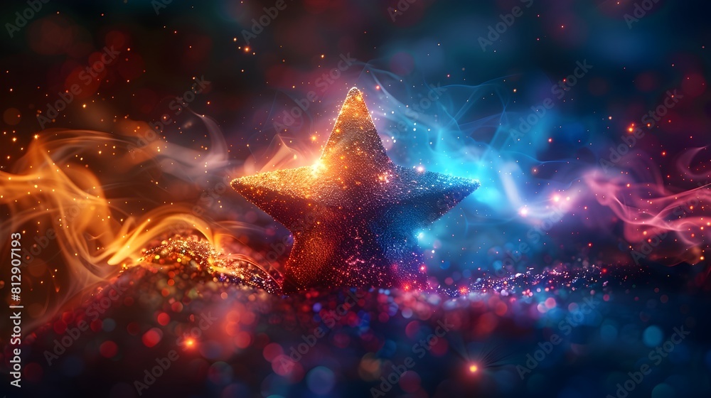 Fototapeta premium Ethereal Celestial Star in Radiant Holiday Atmosphere description This vibrant and captivating image depicts a stylized glowing Christmas star set