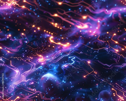 Capture the essence of tomorrow with a digitally rendered masterpiece of cybernetic enhancements, showcasing intricate circuit patterns against a backdrop of swirling galaxies