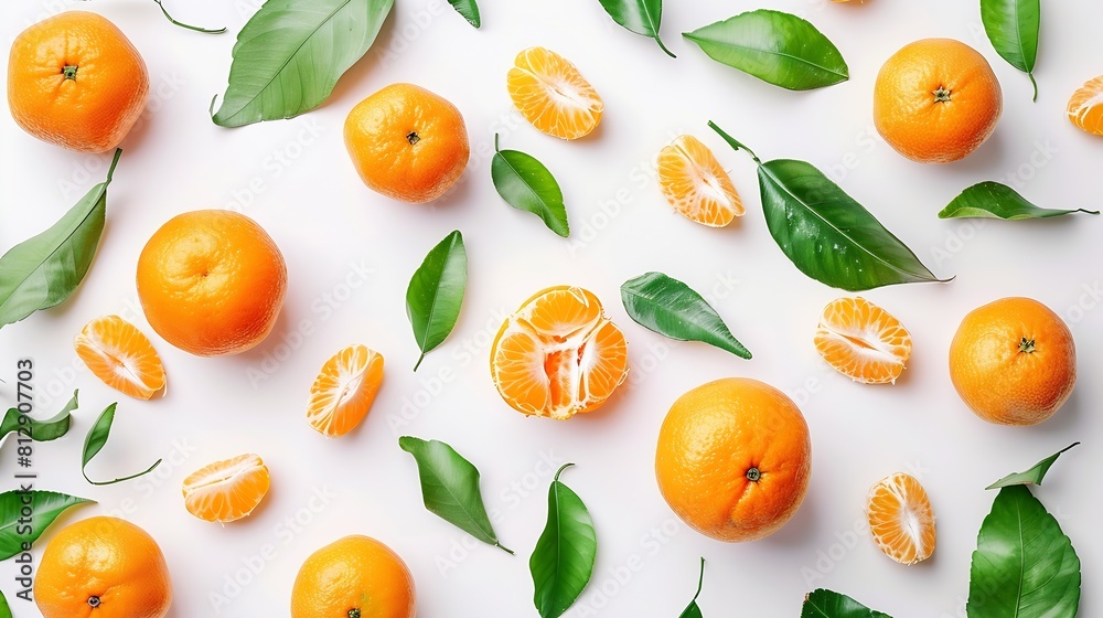 Fresh clementine fruit with leaves creative layout isolated on white background Healthy eating and food concept Tangerine or mandarin citrus fruits composition Flat lay top view : Generative AI Fresh clementine fruit with leaves creative layout isolated on white background Healthy eating and food concept Tangerine or mandarin citrus fruits composition Flat lay top view : Generative AI