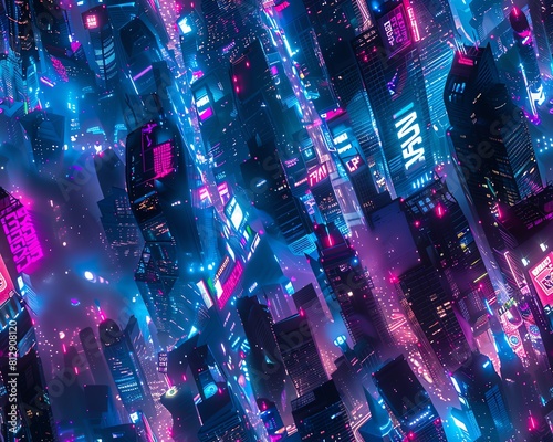 Wallpaper Mural Create a stunning aerial view of a dystopian dreamscape featuring towering neon skyscrapers Torontodigital.ca