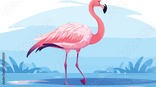 Hand drawn pink flamingo colorful sketch style vect