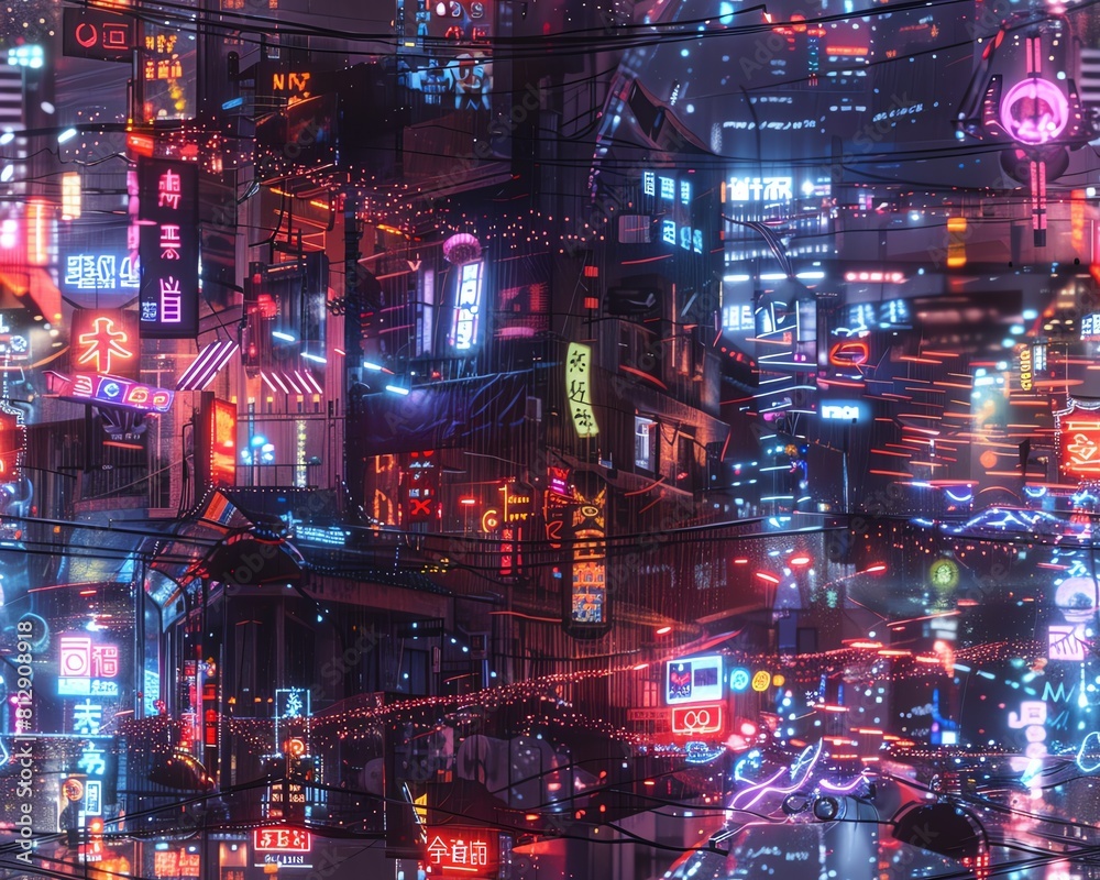 Illustrate a cyberpunk street scene in rich, vibrant Impressionistic colors, using unexpected camera angles to emphasize the futuristic elements and chaos of the setting Illustrate a cyberpunk street scene in rich, vibrant Impressionistic colors, using unexpected camera angles to emphasize the futuristic elements and chaos of the setting