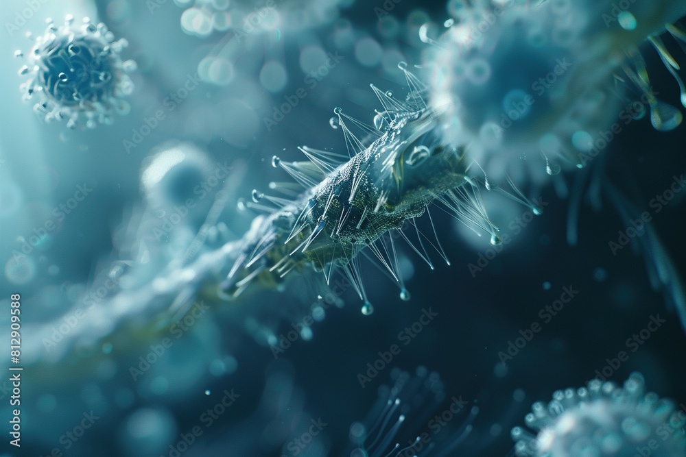Nano Technology Macro Close-Up Nanobot Attacking Bacteria Virus Cells,Scientific Nanobot Battle Against Pathogens Nano Technology Macro Close-Up Nanobot Attacking Bacteria Virus Cells,Scientific Nanobot Battle Against Pathogens