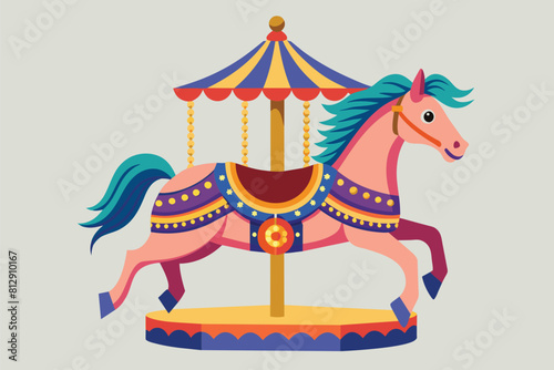 A horse carousel spinning with a colorful horse on top  ready for a ride  Carousel horse Customizable Semi Flat Illustration