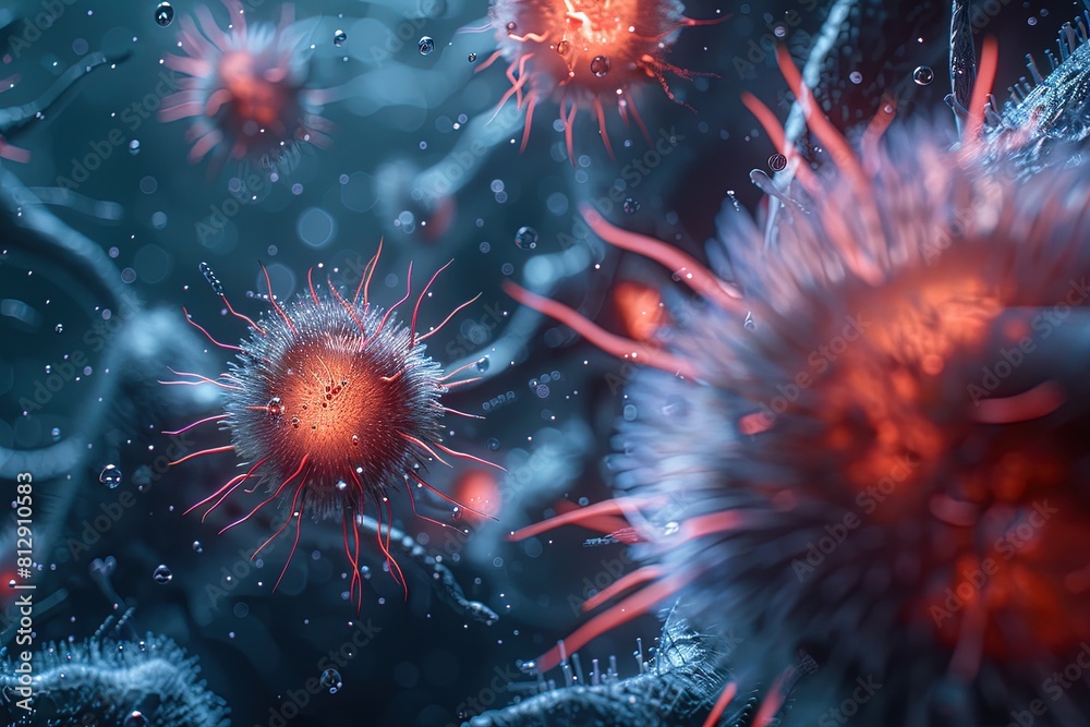 Nano Technology Macro Close-Up Nanobot Attacking Bacteria Virus Cells,Scientific Nanobot Battle Against Pathogens Nano Technology Macro Close-Up Nanobot Attacking Bacteria Virus Cells,Scientific Nanobot Battle Against Pathogens