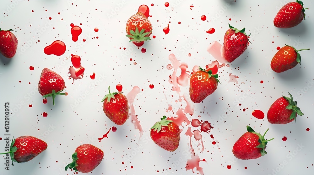 Fototapeta premium Creative layout made of strawberry with watercolor spots on the white background Flat lay Food concept : Generative AI