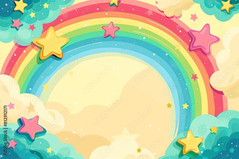 Cute Cartoon Frame Design with Blue Background and Star Border,Childrens Book Illustration Style Frame with Stars on Blue