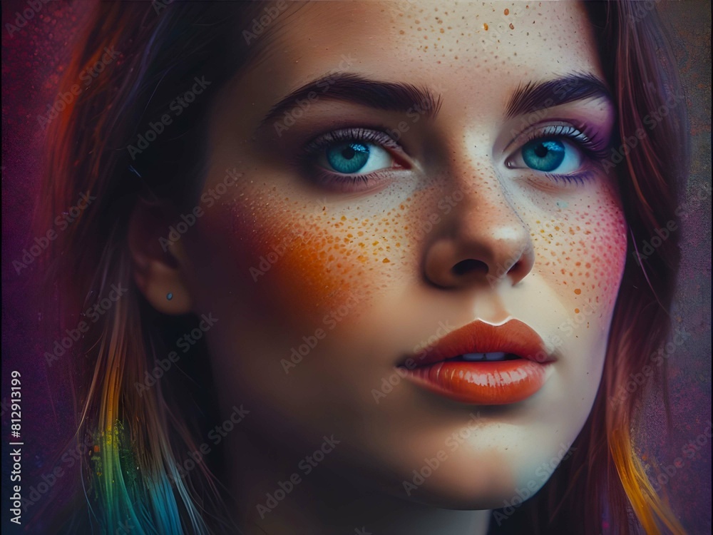 Experience the mystery and artistry in this colorful dotted face of a girl. A modern portrait that blends timeless beauty with vibrant emotion. Experience the mystery and artistry in this colorful dotted face of a girl. A modern portrait that blends timeless beauty with vibrant emotion.