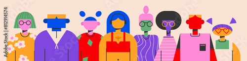 Diverse people illustration. Diverse group of people.Set of abstract trendy characters. Teamwork, togetherness, friendship concept.Vector EPS 10 editable stroke